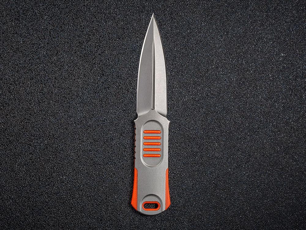 WE Knife Company 2017B OSS Dagger - Justin Lundquist EDC - Stonewash 20CV -  Double Edge Fixed Blade Dagger - Stonewash Stainless Steel and Orange G10 -  Kydex Sheath